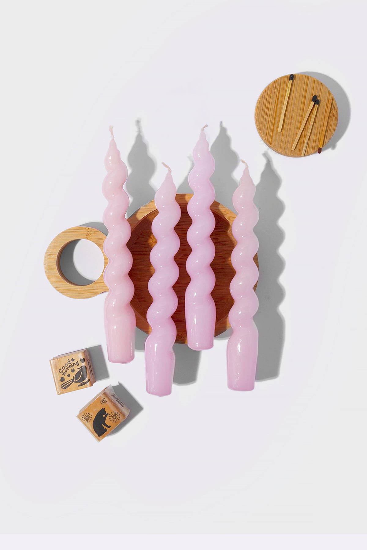 ikili spiralı mum pembe