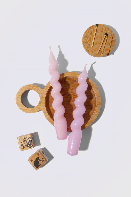 ikili spiralı mum pembe
